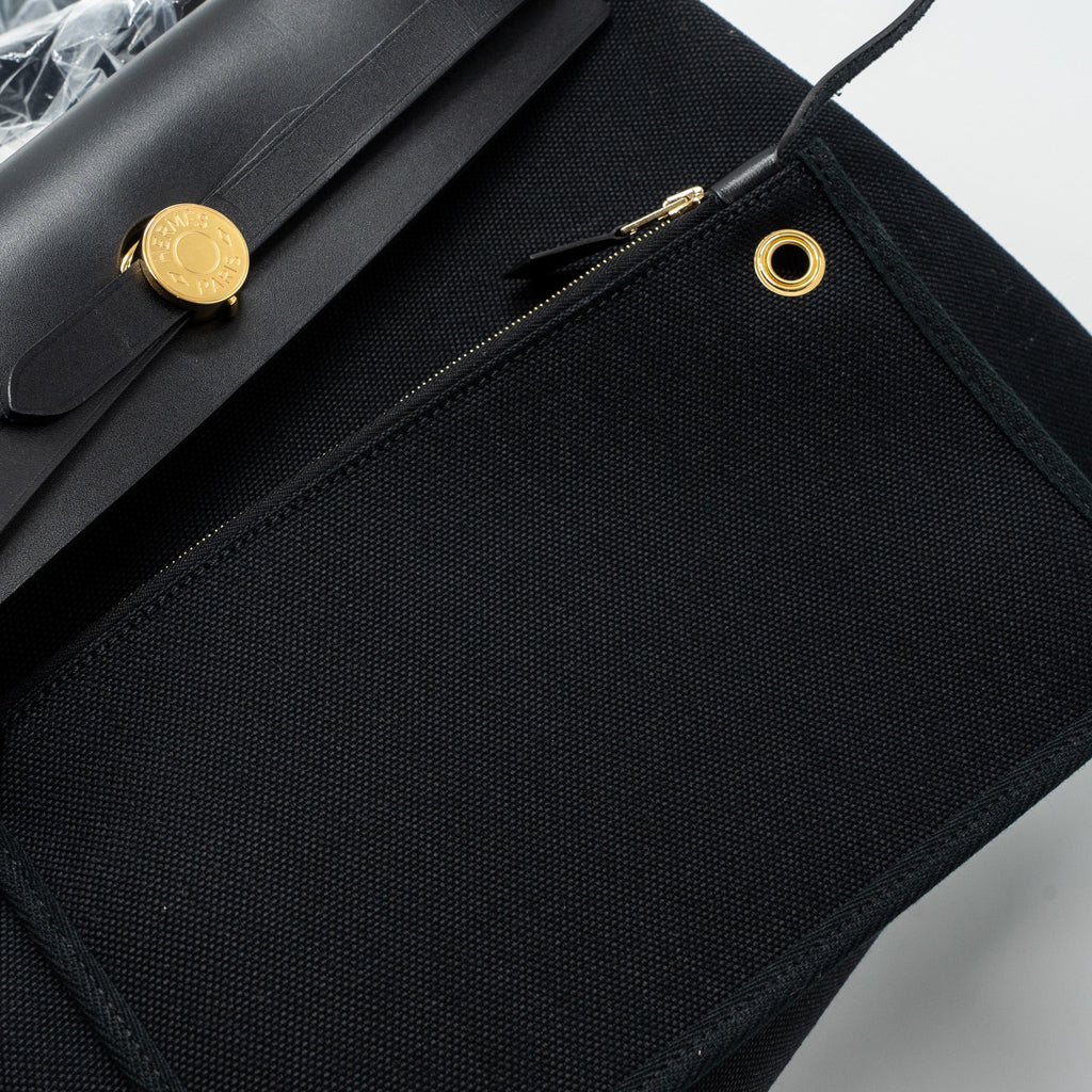 HERMES HERBAG ZIP 31 BAG CANVAS/ HUNTER LEATHER BLACK GHW