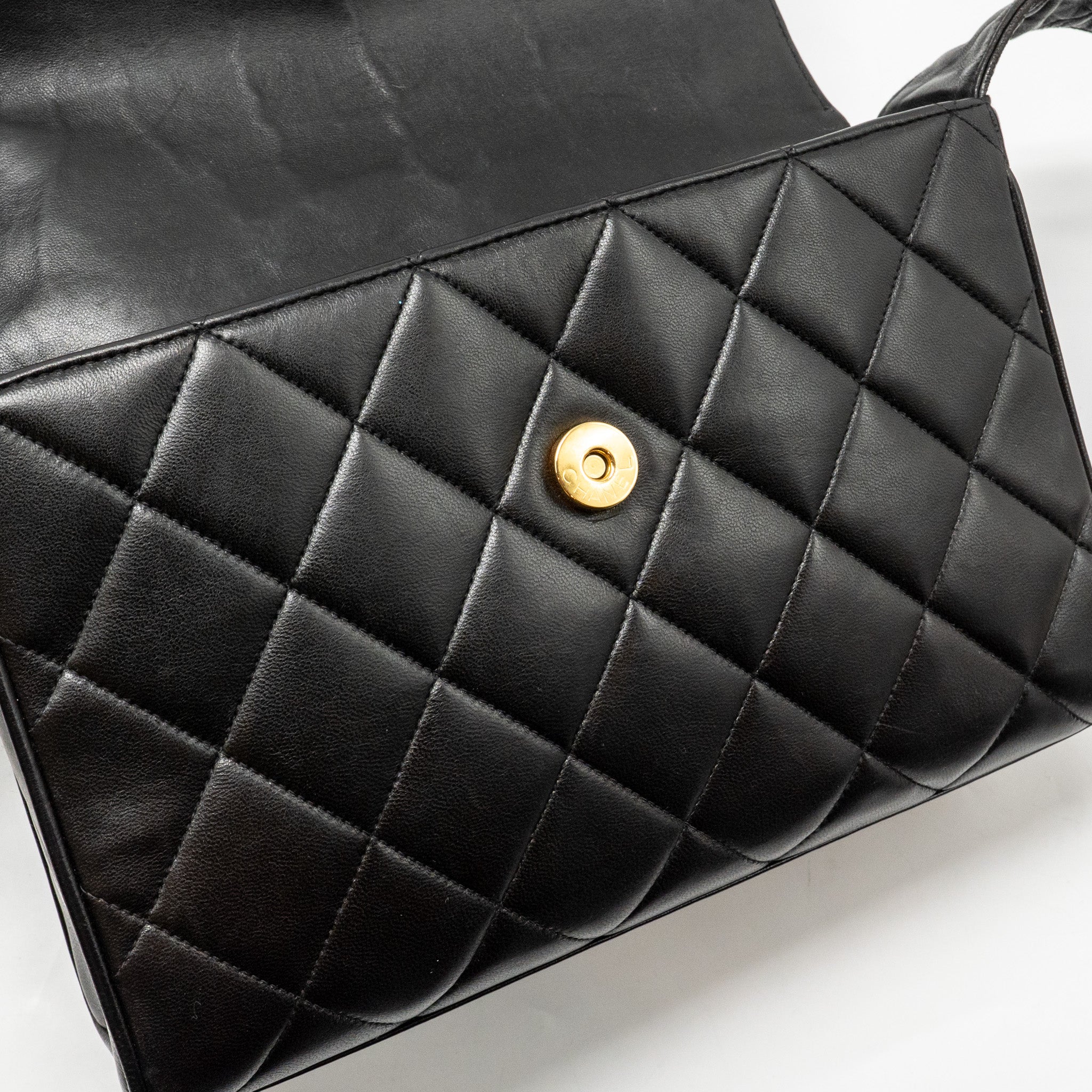 CHANEL VINTAGE QUILTED CC FLAP BAG LAMBSKIN BLACK GHW