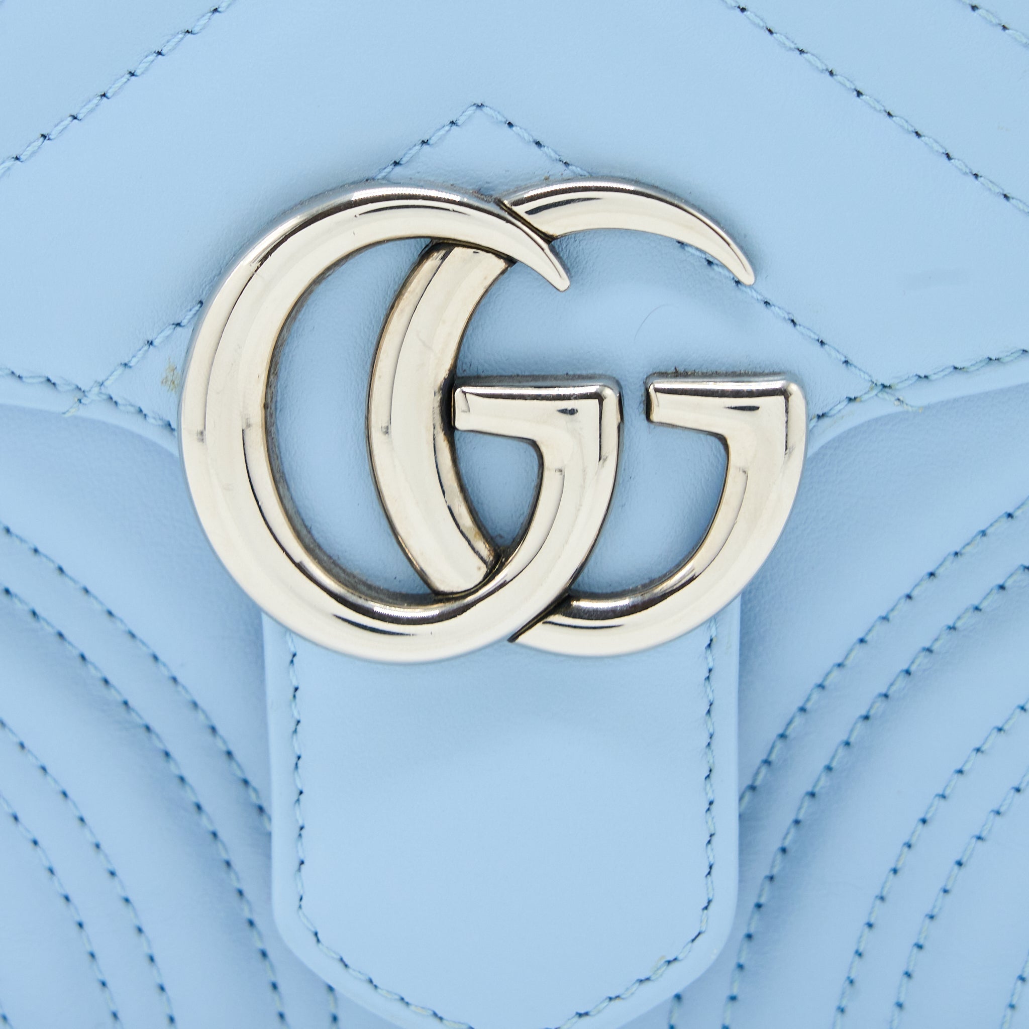 GUCCI GG MARMONT MINI TOP HANDLE BAG CALFSKIN LIGHT BLUE SHW