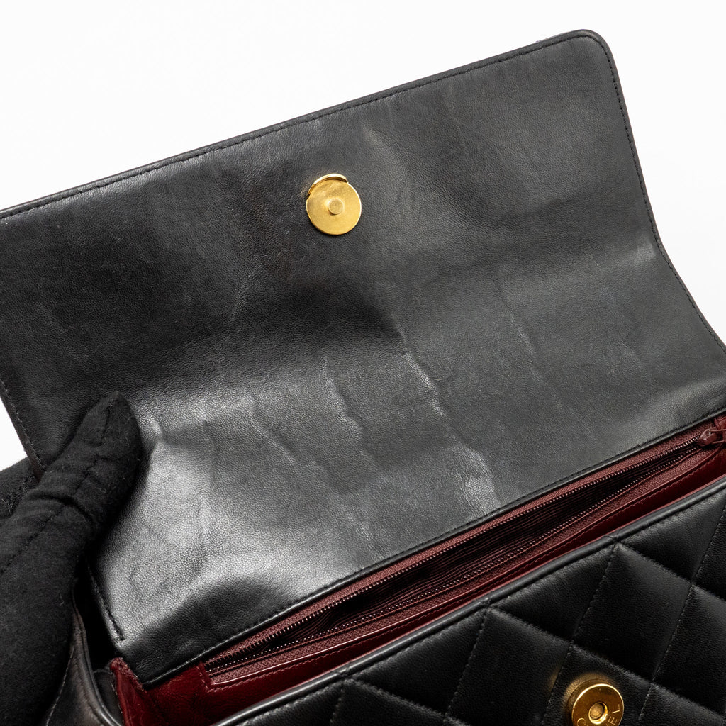 CHANEL VINTAGE QUILTED CC FLAP BAG LAMBSKIN BLACK GHW