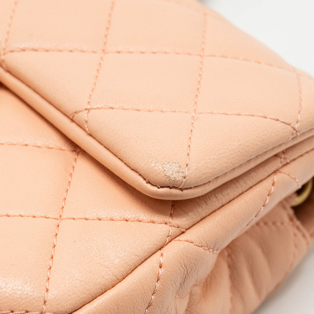 CHANEL PEARL CRUSH MINI RECTANGULAR FLAP BAG LAMBSKIN PINK GHW (MICROCHIP)
