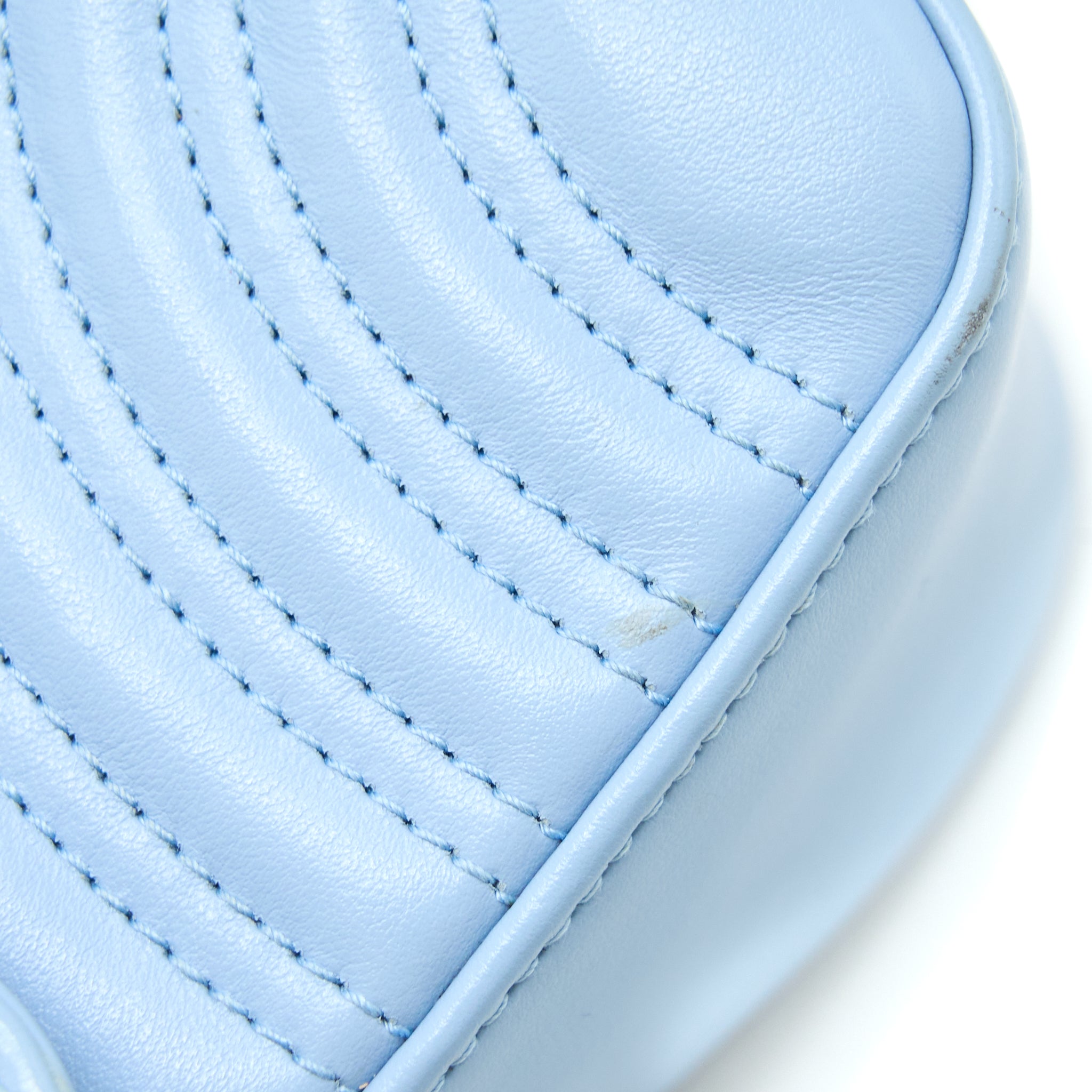 GUCCI GG MARMONT MINI TOP HANDLE BAG CALFSKIN LIGHT BLUE SHW