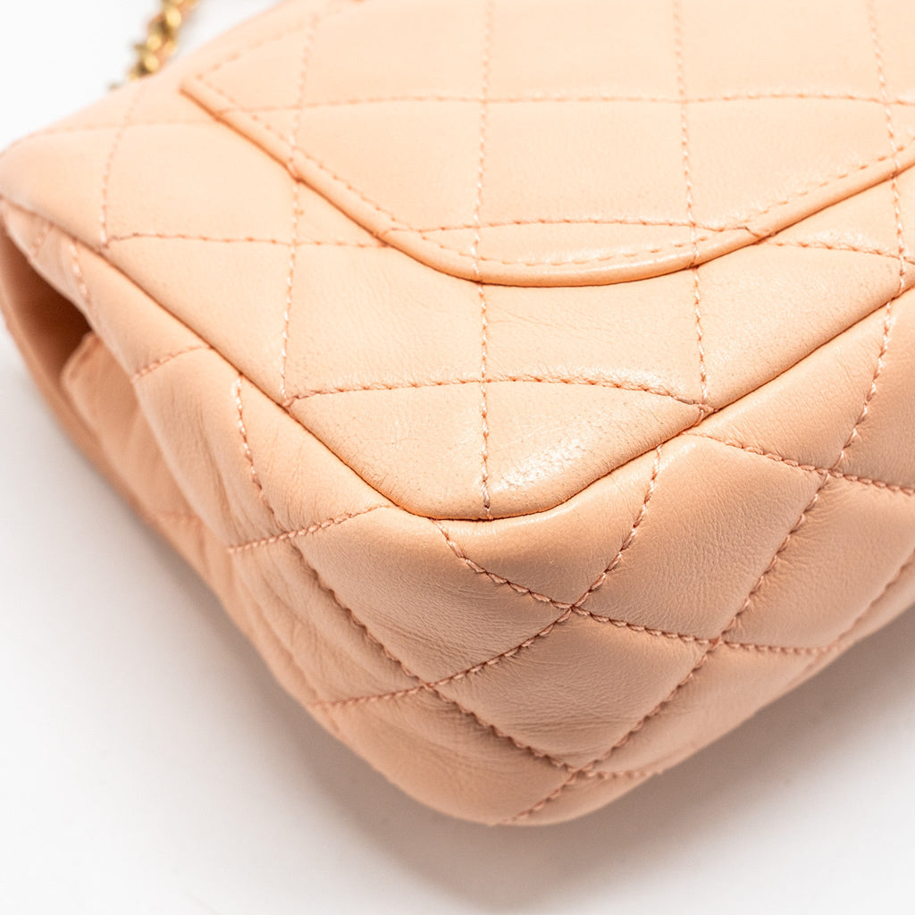 CHANEL PEARL CRUSH MINI RECTANGULAR FLAP BAG LAMBSKIN PINK GHW (MICROCHIP)