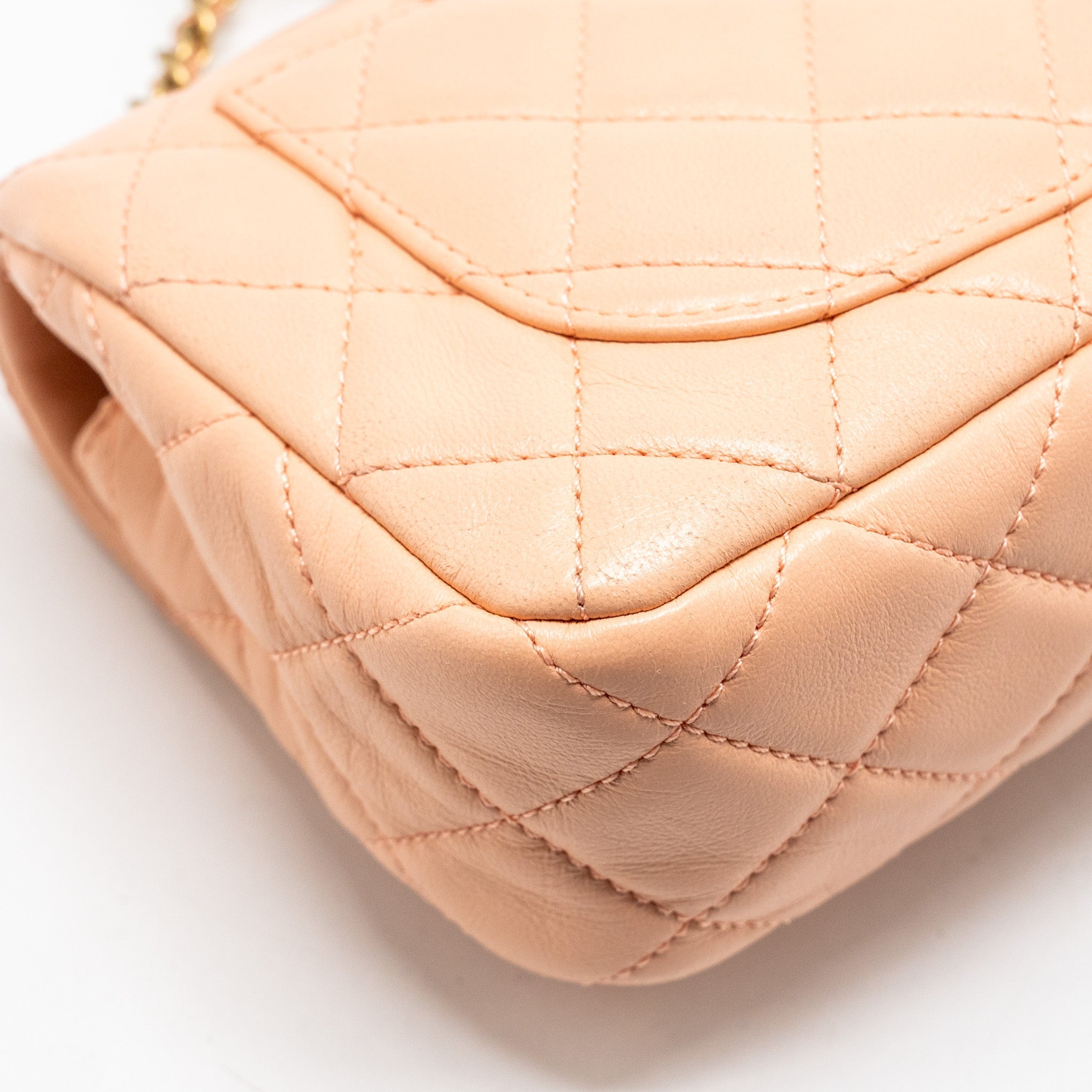 CHANEL PEARL CRUSH MINI RECTANGULAR FLAP BAG LAMBSKIN PINK GHW (MICROCHIP)