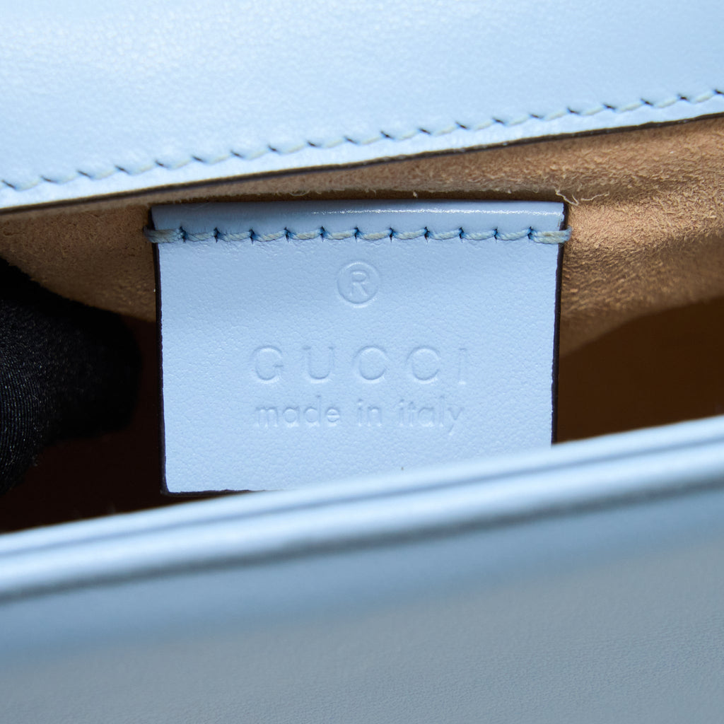 GUCCI GG MARMONT MINI TOP HANDLE BAG CALFSKIN LIGHT BLUE SHW