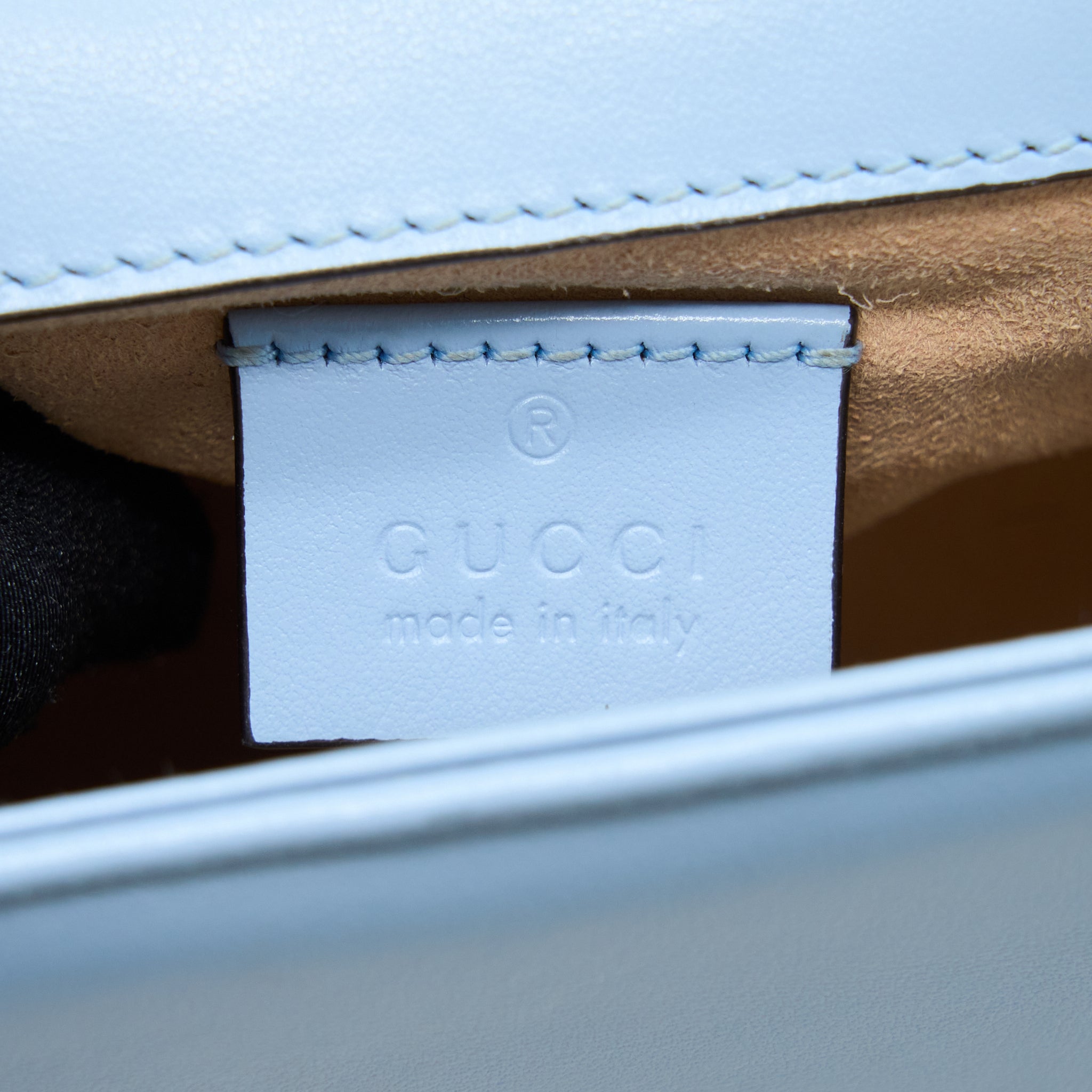 GUCCI GG MARMONT MINI TOP HANDLE BAG CALFSKIN LIGHT BLUE SHW