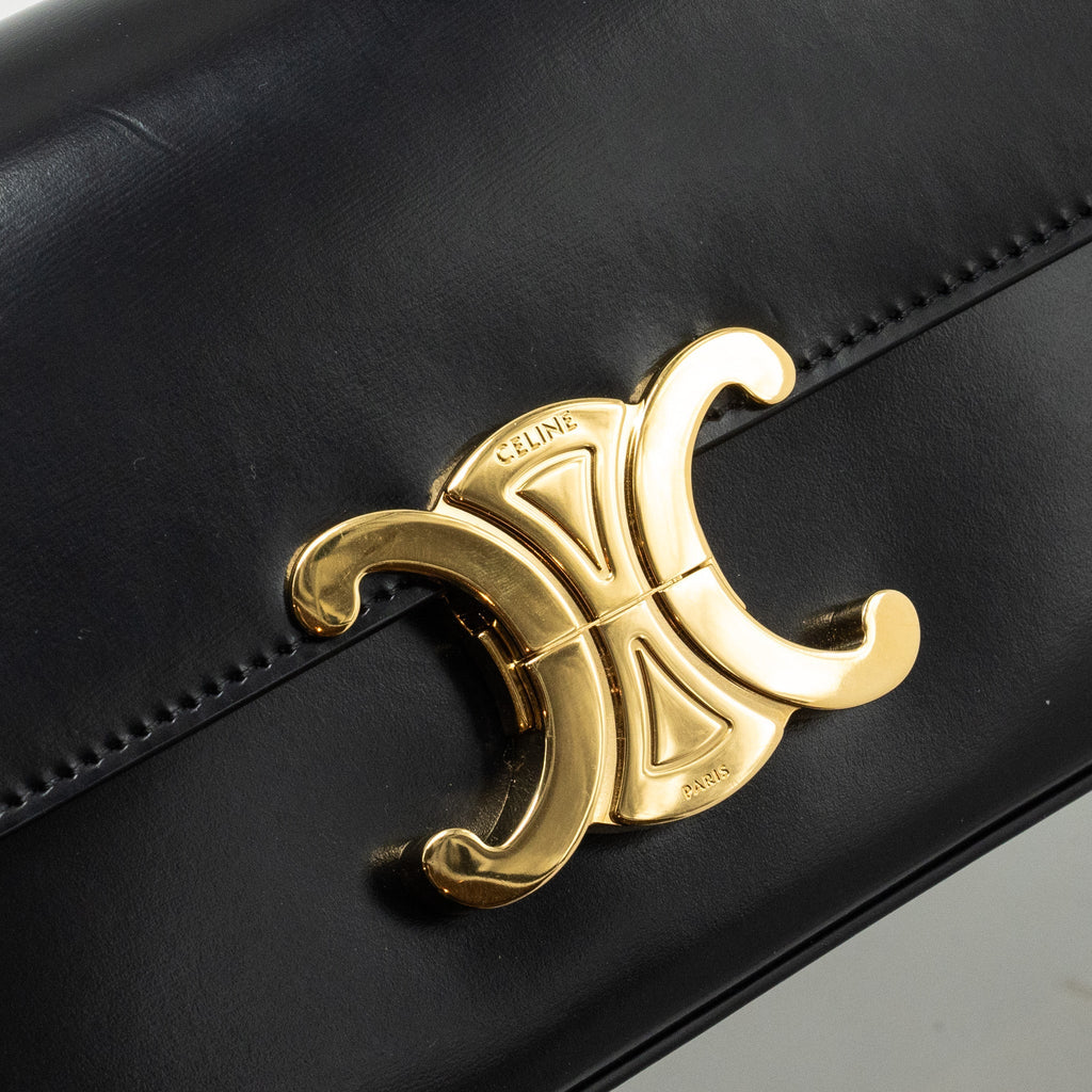 CELINE TRIOMPHE CHAIN SHOULDER BAG SHINY CALFSKIN BLACK GHW