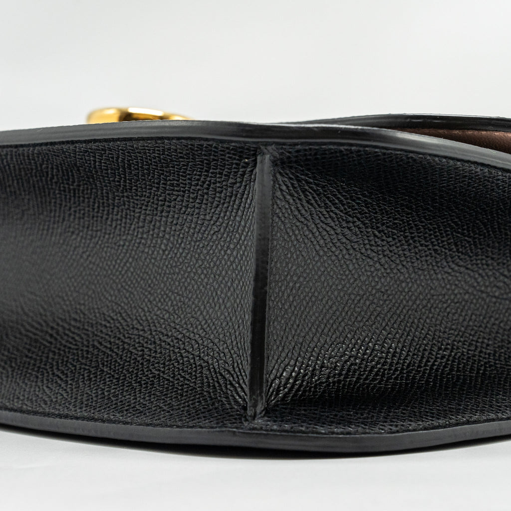 SALVATORE FERRAGAMO GANCINI ROUNDED FLAP BAG CALFSKIN BLACK GHW