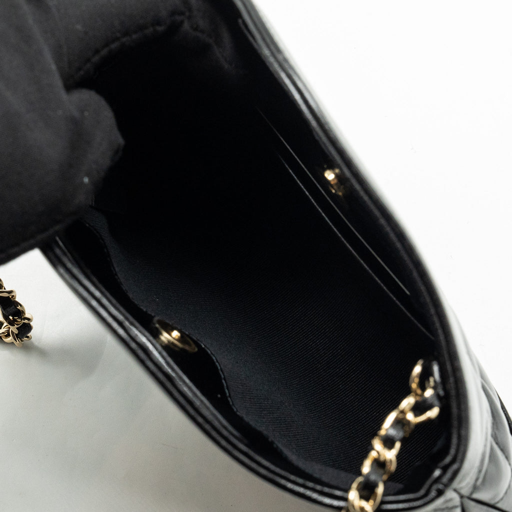 CHANEL MINI 31 CLUTCH WITH CHAIN SHINY LAMBSKIN BLACK LGHW (MICROCHIP)