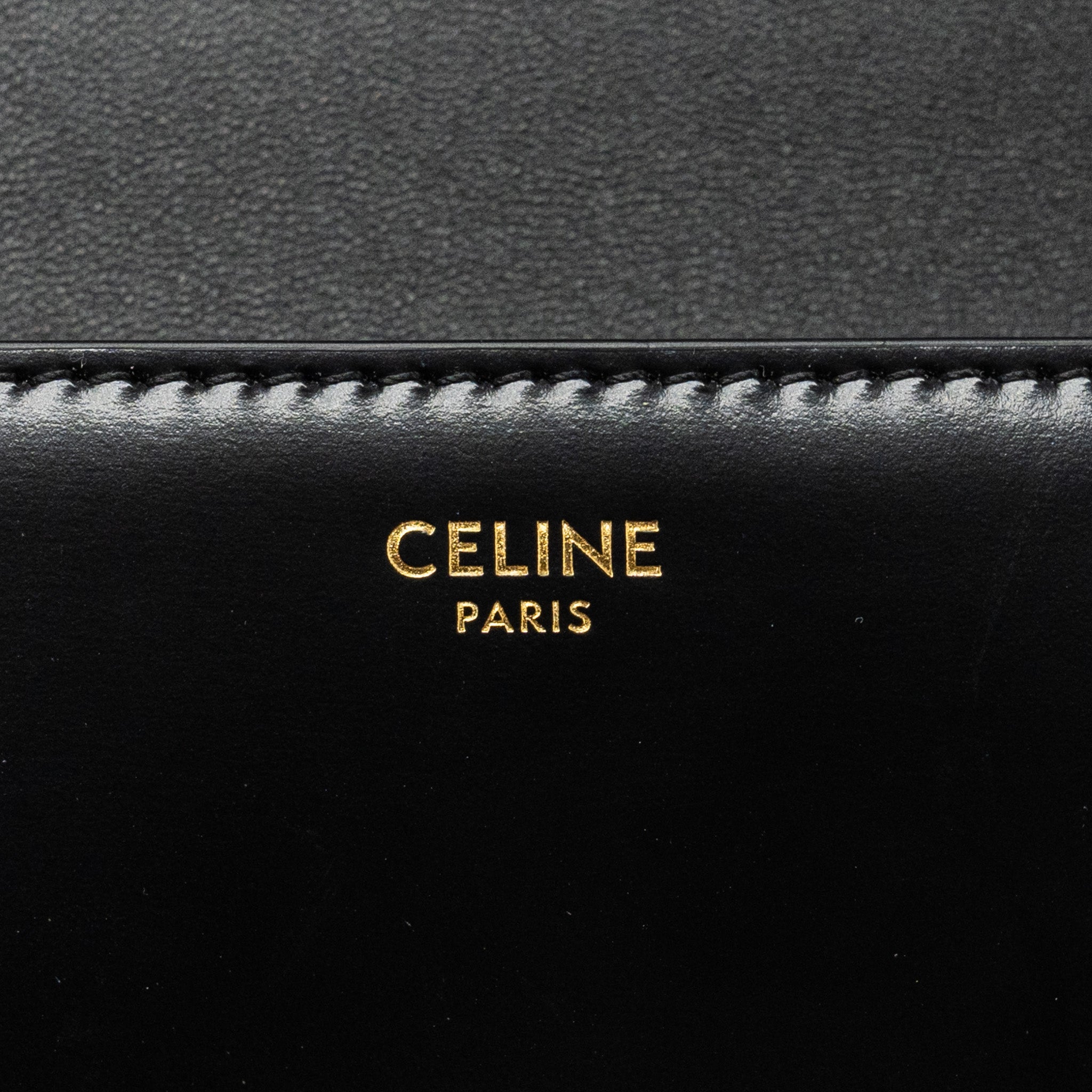 CELINE TRIOMPHE CHAIN SHOULDER BAG SHINY CALFSKIN BLACK GHW