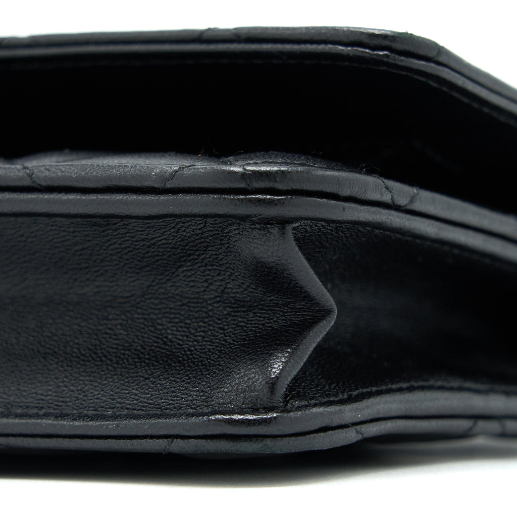 CHANEL RIBBON WALLET ON CHAIN LAMBSKIN BLACK LGHW (MICROCHIP)