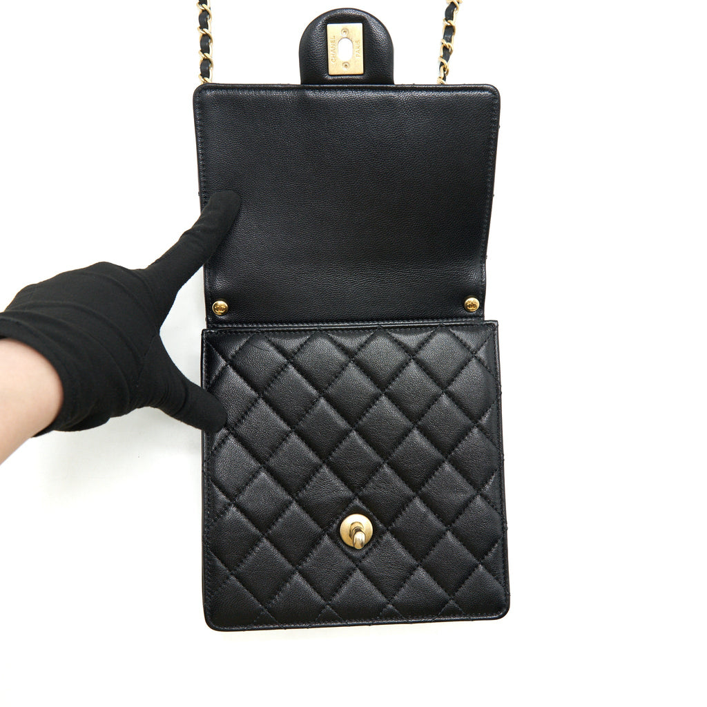 CHANEL LIMITATION PEARL FLAP BAG GOATSKIN BLACK GHW