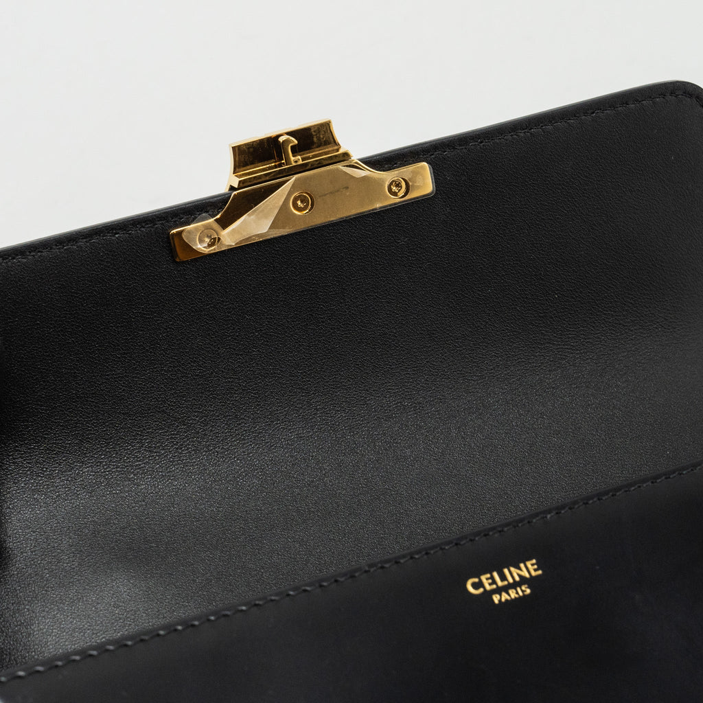 CELINE TRIOMPHE CHAIN SHOULDER BAG SHINY CALFSKIN BLACK GHW