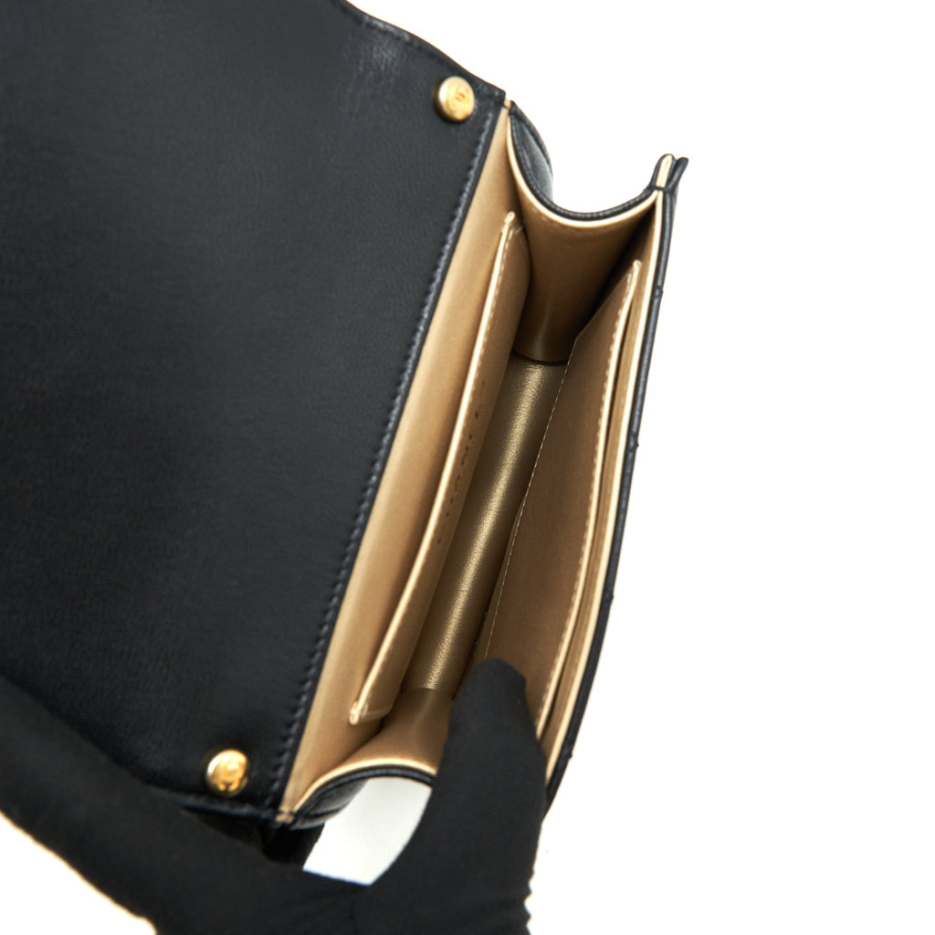 CHANEL LIMITATION PEARL FLAP BAG GOATSKIN BLACK GHW