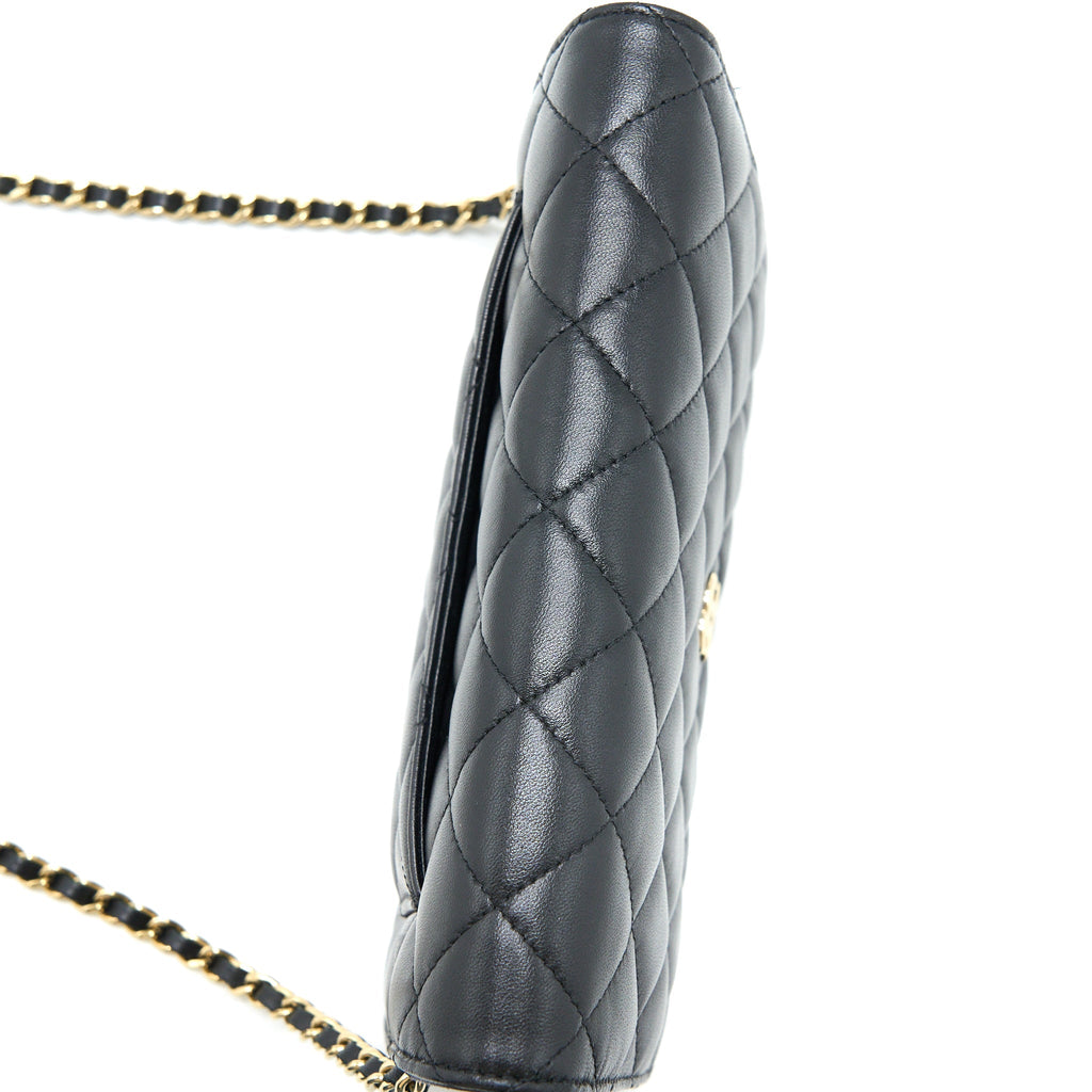 CHANEL RIBBON WALLET ON CHAIN LAMBSKIN BLACK LGHW (MICROCHIP)