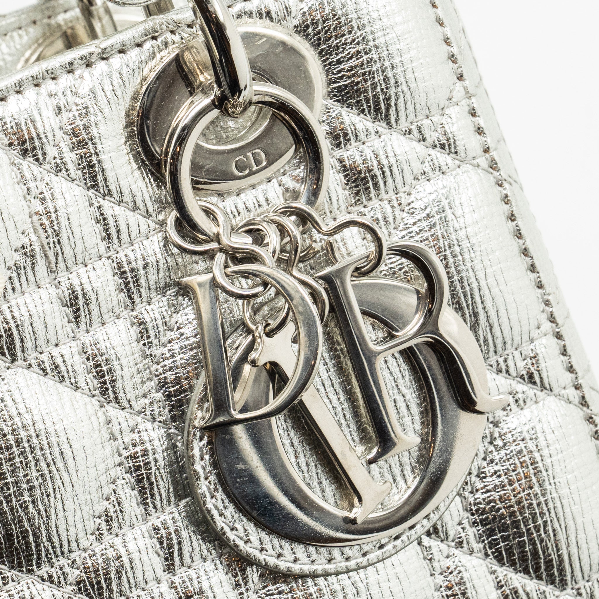 DIOR SMALL MY ABC LADY DIOR CANNAGE CALFSKIN METALLIC SILVER SHW