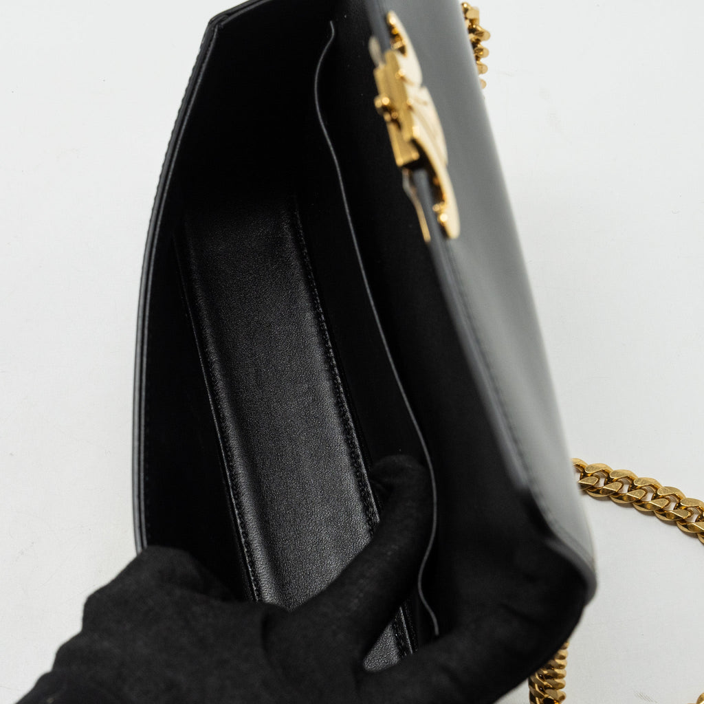 CELINE TRIOMPHE CHAIN SHOULDER BAG SHINY CALFSKIN BLACK GHW
