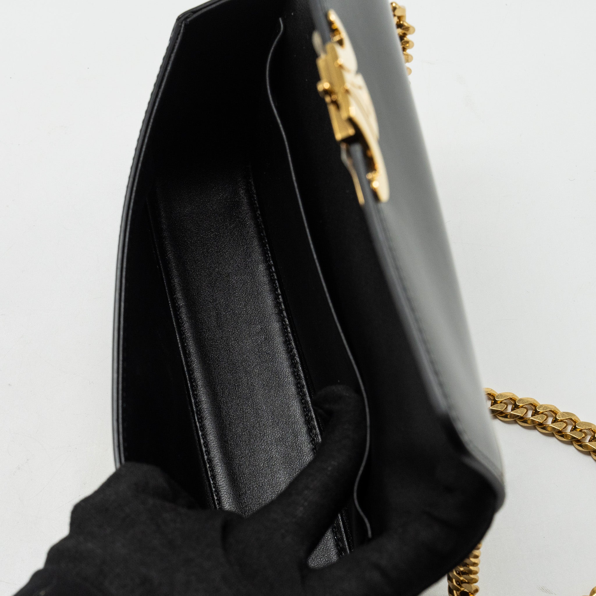 CELINE TRIOMPHE CHAIN SHOULDER BAG SHINY CALFSKIN BLACK GHW