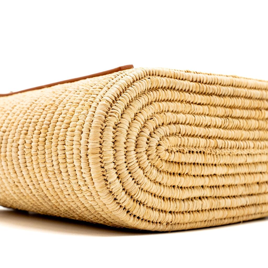 LOEWE SMALL SQUARE BASKET BAG RAFFIA/CALFSKIN WHITE SHW