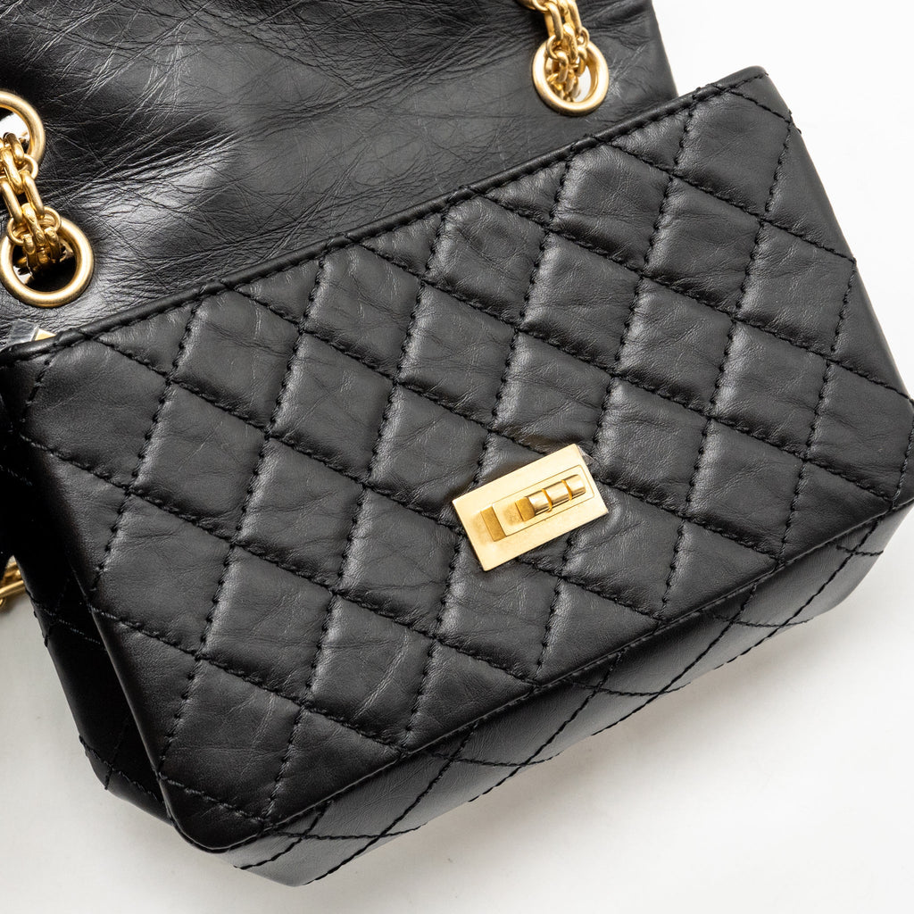 CHANEL MINI 2.55 REISSUE AGED CALFSKIN BLACK GHW (MICROCHIP)