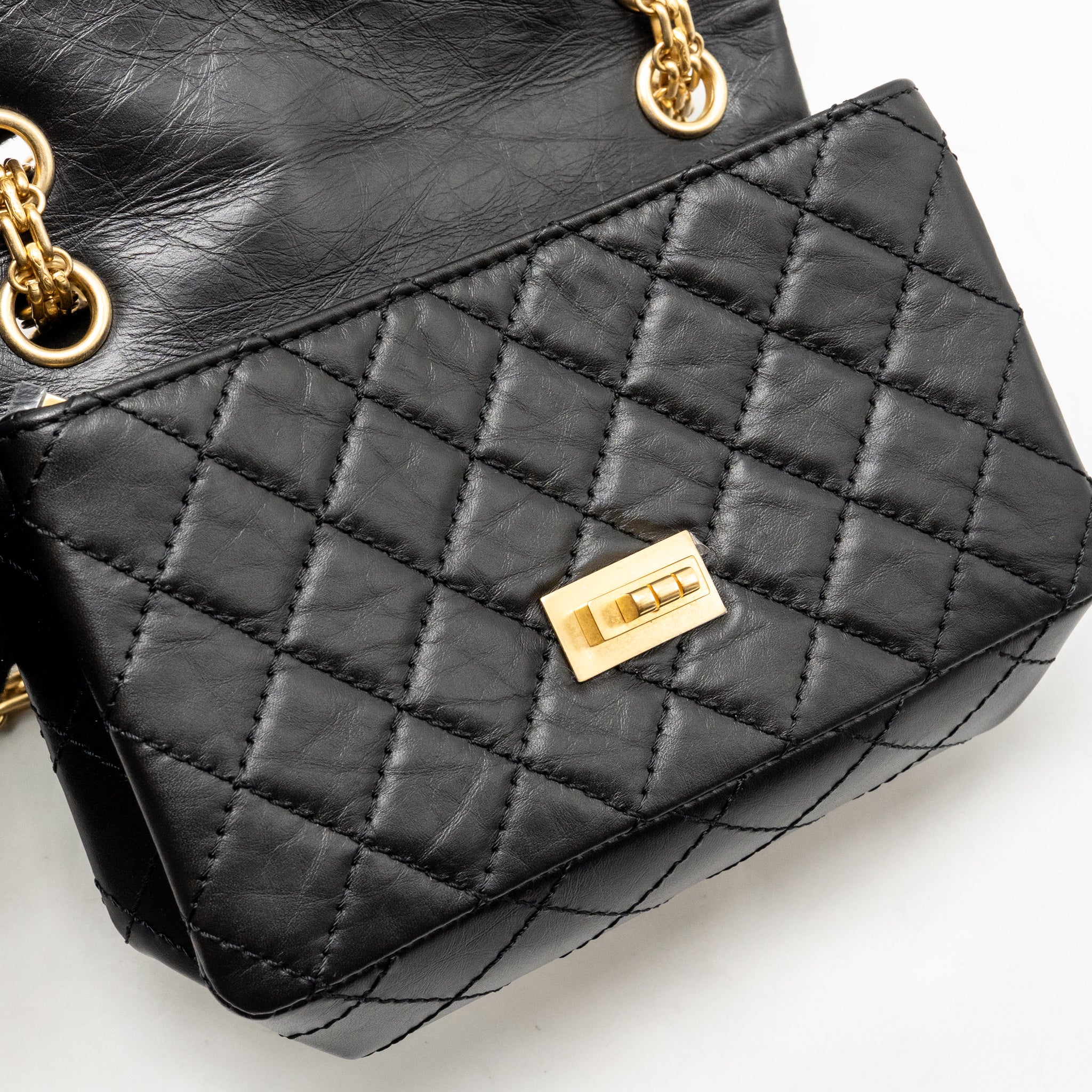 CHANEL MINI 2.55 REISSUE AGED CALFSKIN BLACK GHW (MICROCHIP)