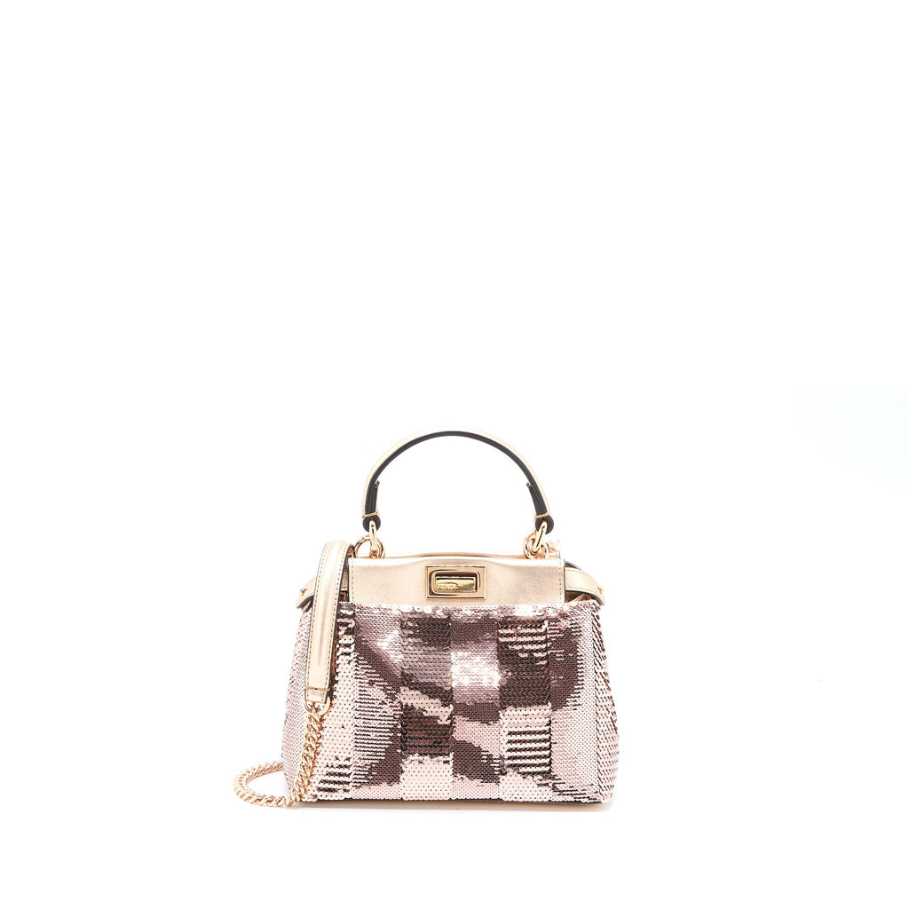 FENDI MINI PEEKABOO SEQUIN/LEATHER LIGHT PINK WITH PINK HARDWARE