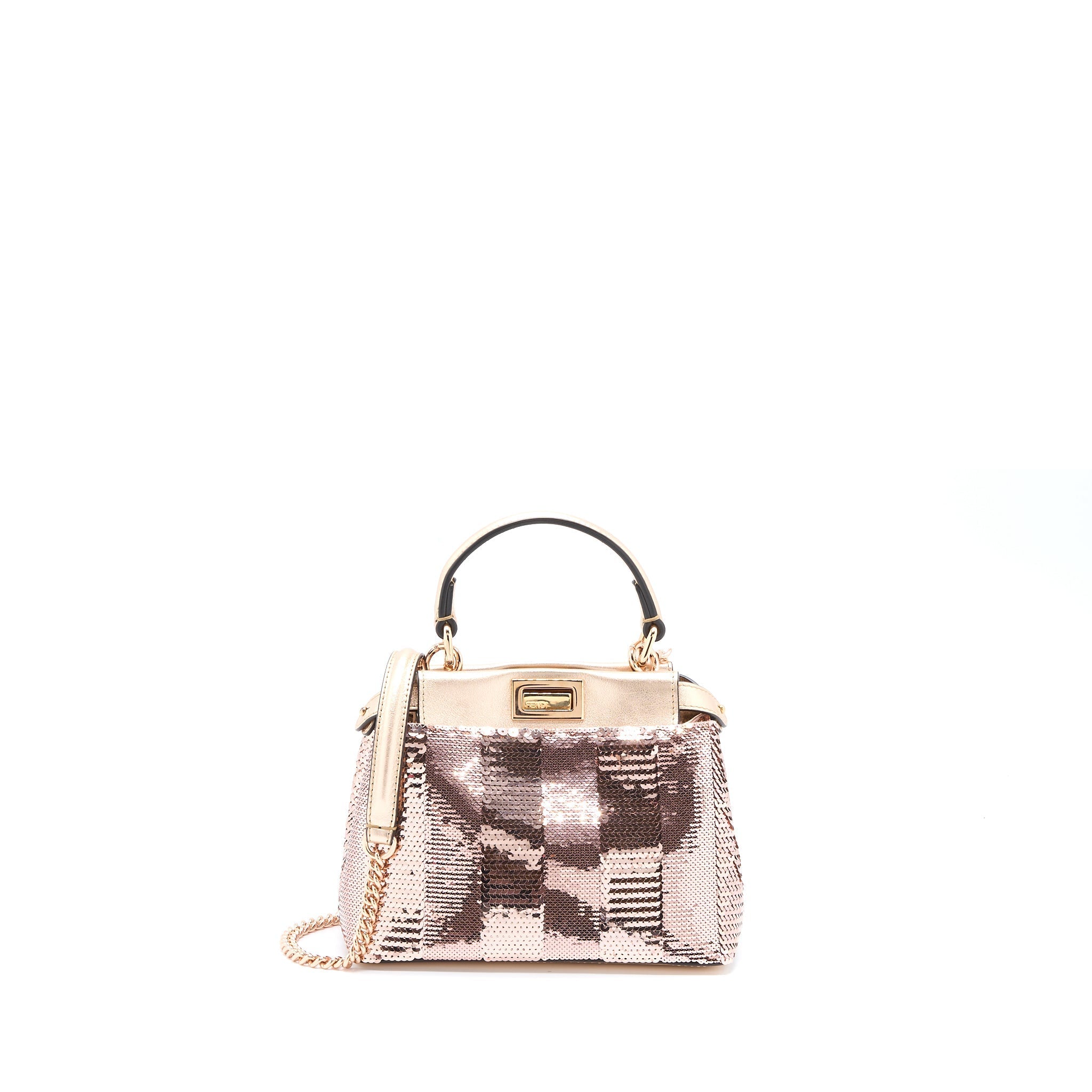 FENDI MINI PEEKABOO SEQUIN/LEATHER LIGHT PINK WITH PINK HARDWARE