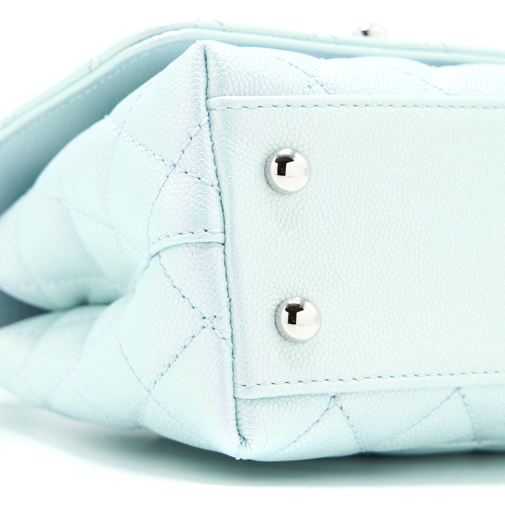 CHANEL MINI COCO HANDLE OMBRE IRIDESCENT CAVIAR LIGHT BLUE MULTICOLOUR HARDWARE (MICROCHIP)