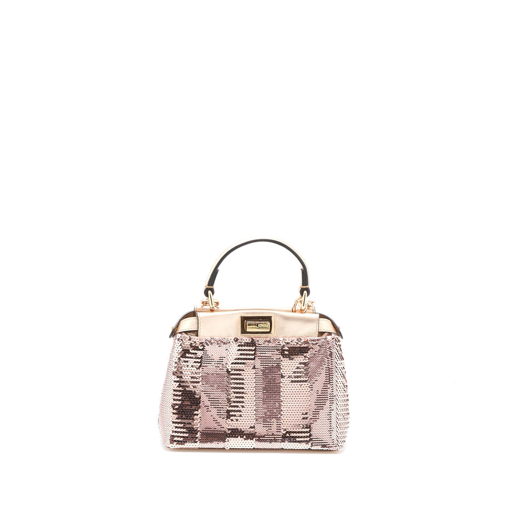 FENDI MINI PEEKABOO SEQUIN/LEATHER LIGHT PINK WITH PINK HARDWARE