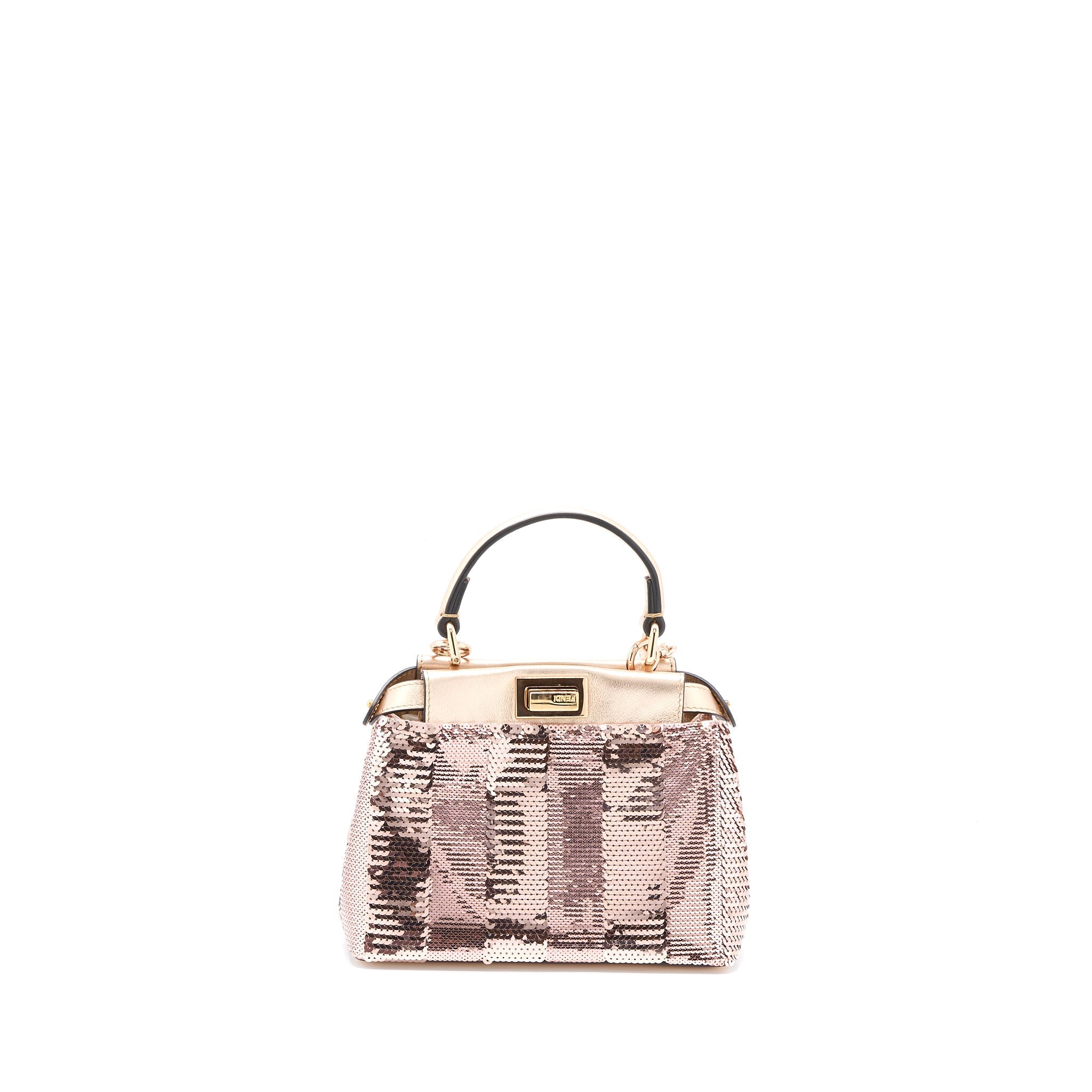 FENDI MINI PEEKABOO SEQUIN/LEATHER LIGHT PINK WITH PINK HARDWARE