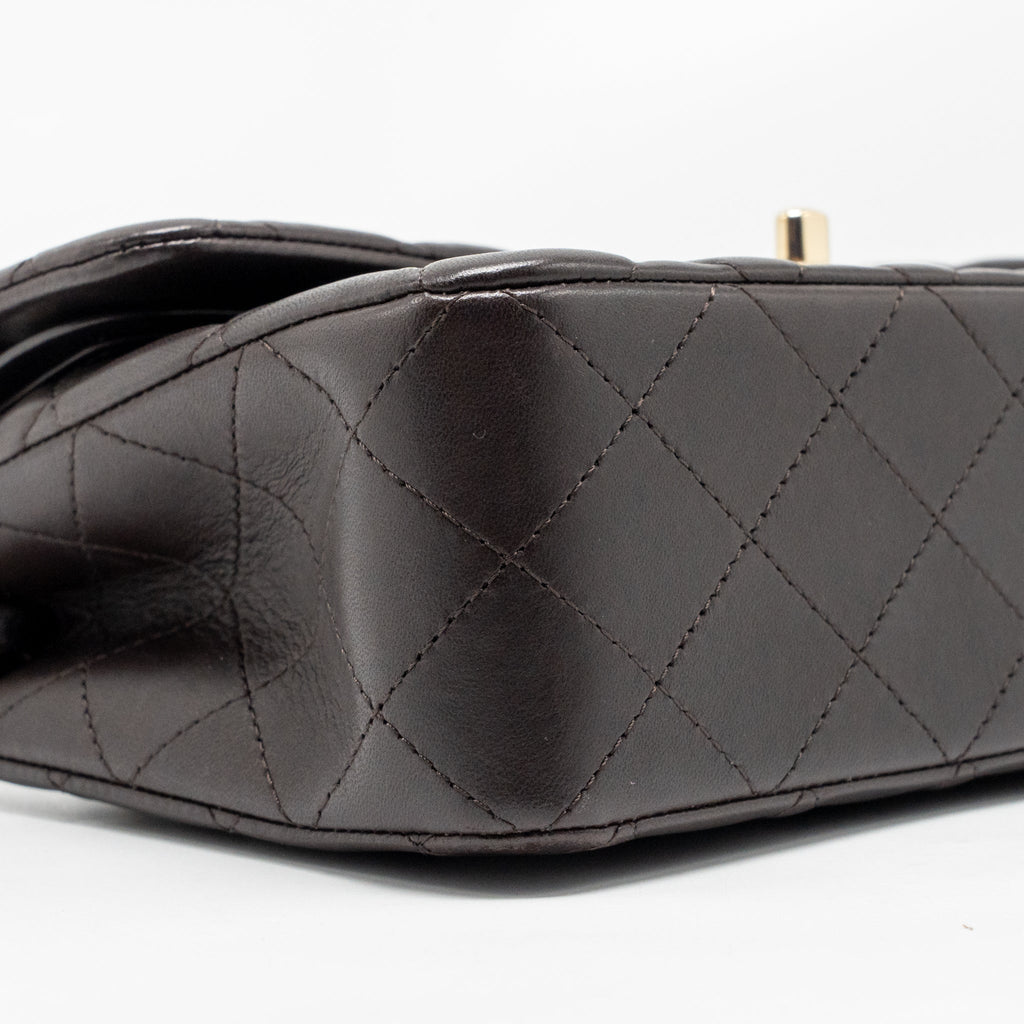 CHANEL SMALL CLASSIC DOUBLE FLAP BAG LAMBSKIN DARK BROWN LGHW (MICROCHIP)
