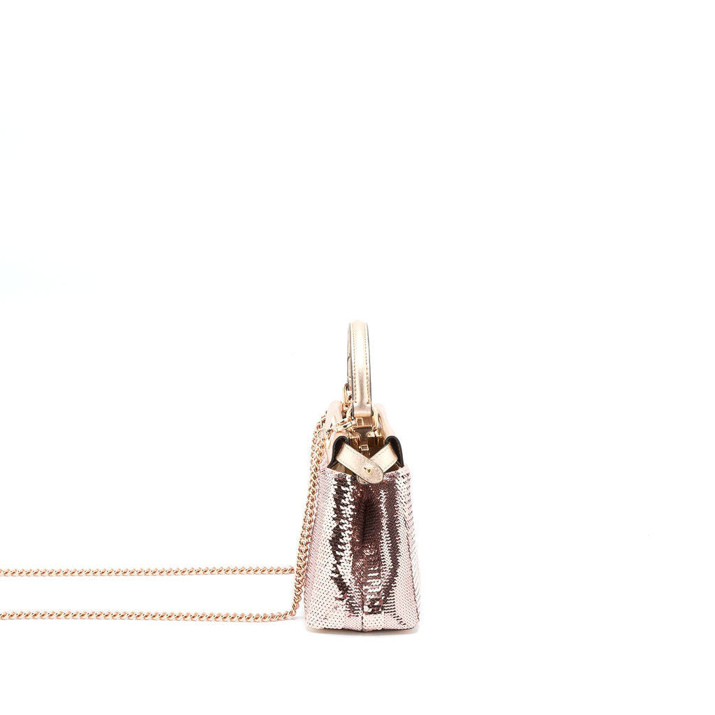 FENDI MINI PEEKABOO SEQUIN/LEATHER LIGHT PINK WITH PINK HARDWARE