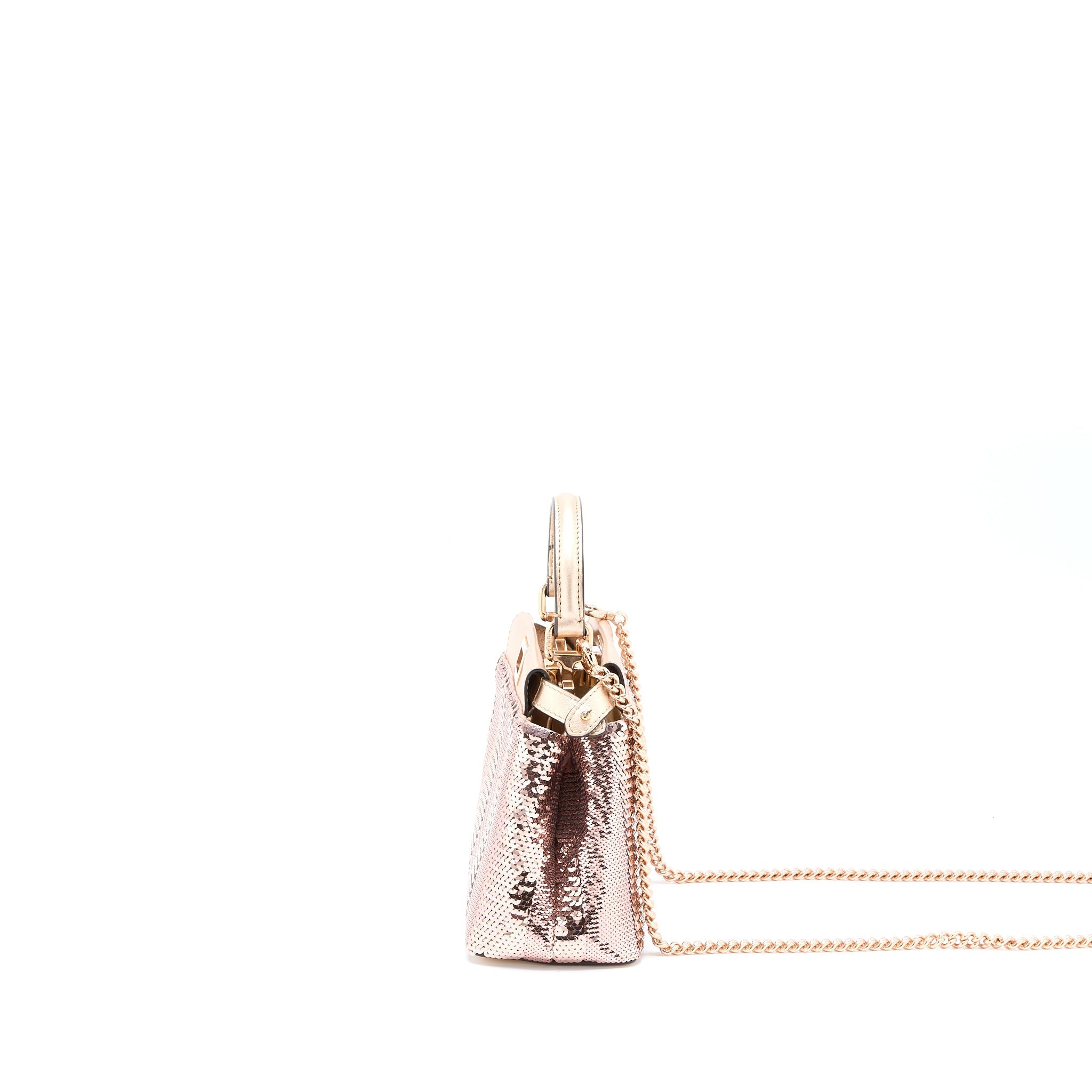 FENDI MINI PEEKABOO SEQUIN/LEATHER LIGHT PINK WITH PINK HARDWARE