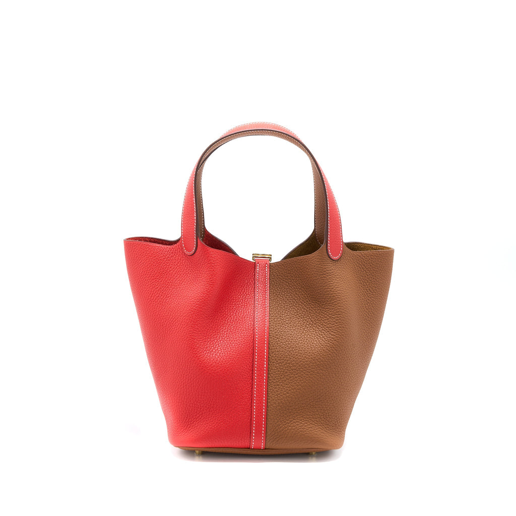 HERMES PICOTIN 22 LOCK BAG CLEMENCE ROUGE DE COEUR/GOLD GHW