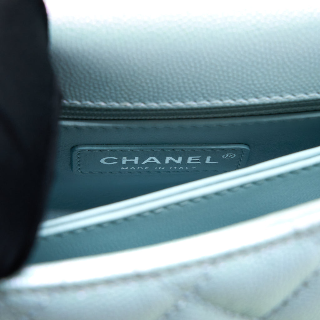 CHANEL MINI COCO HANDLE OMBRE IRIDESCENT CAVIAR LIGHT BLUE MULTICOLOUR HARDWARE (MICROCHIP)