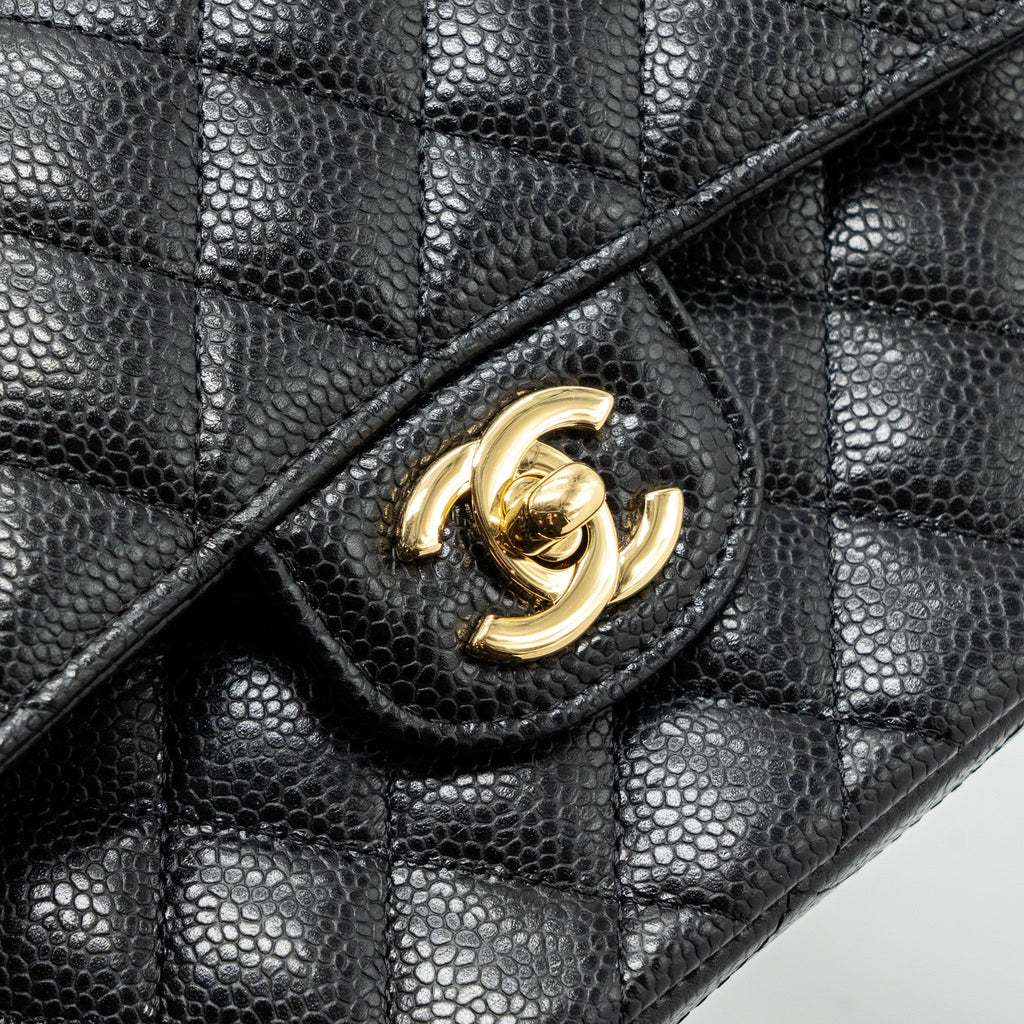 CHANEL SMALL CLASSIC DOUBLE FLAP BAG CAVIAR BLACK GHW(MICROCHIP)