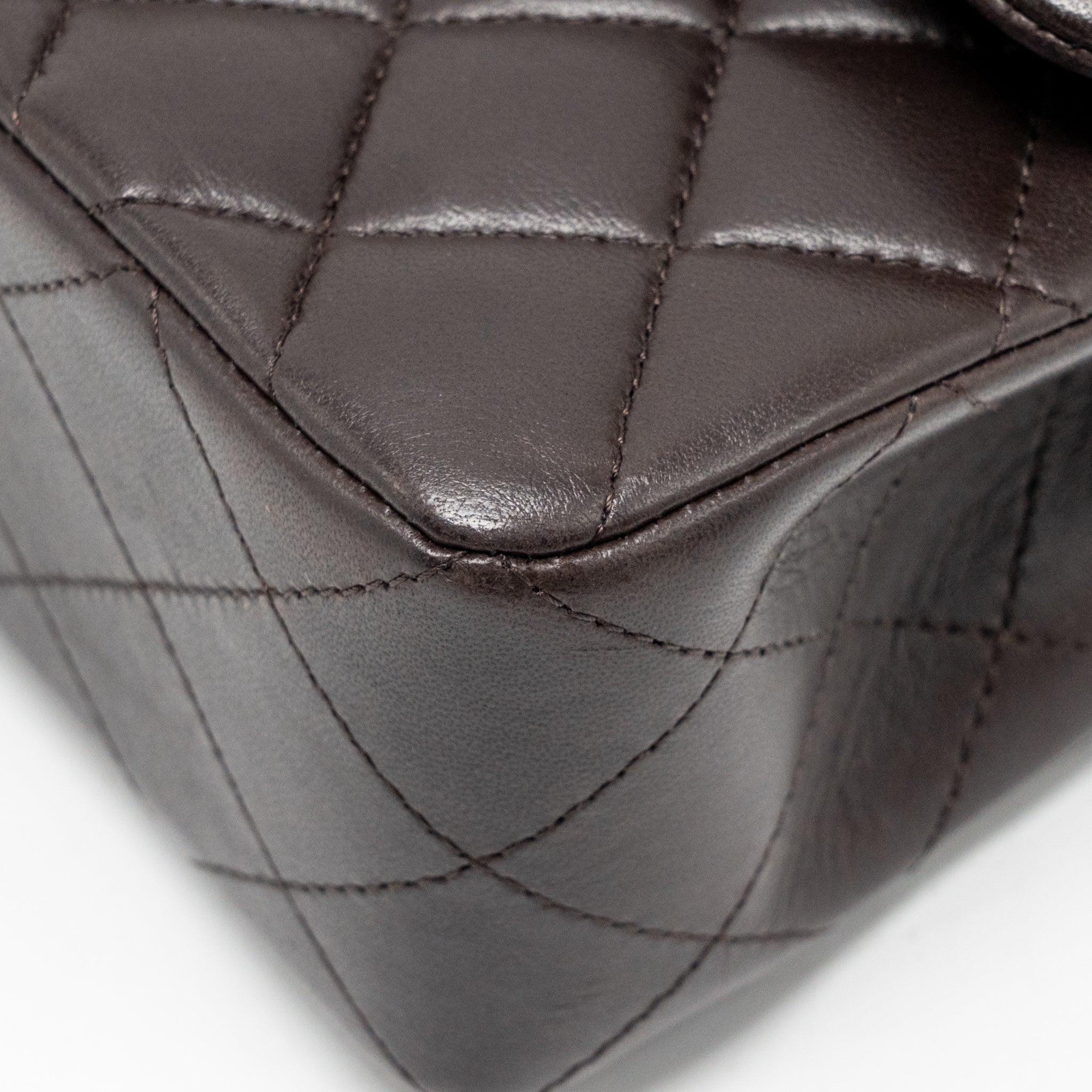 CHANEL SMALL CLASSIC DOUBLE FLAP BAG LAMBSKIN DARK BROWN LGHW (MICROCHIP)