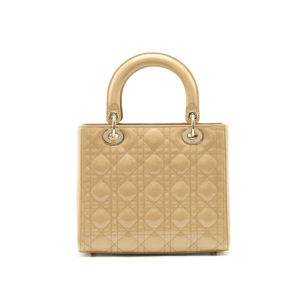 CHRISTIAN DIOR MEDIUM LADY DIOR IN PATENT LEATHER BEIGE