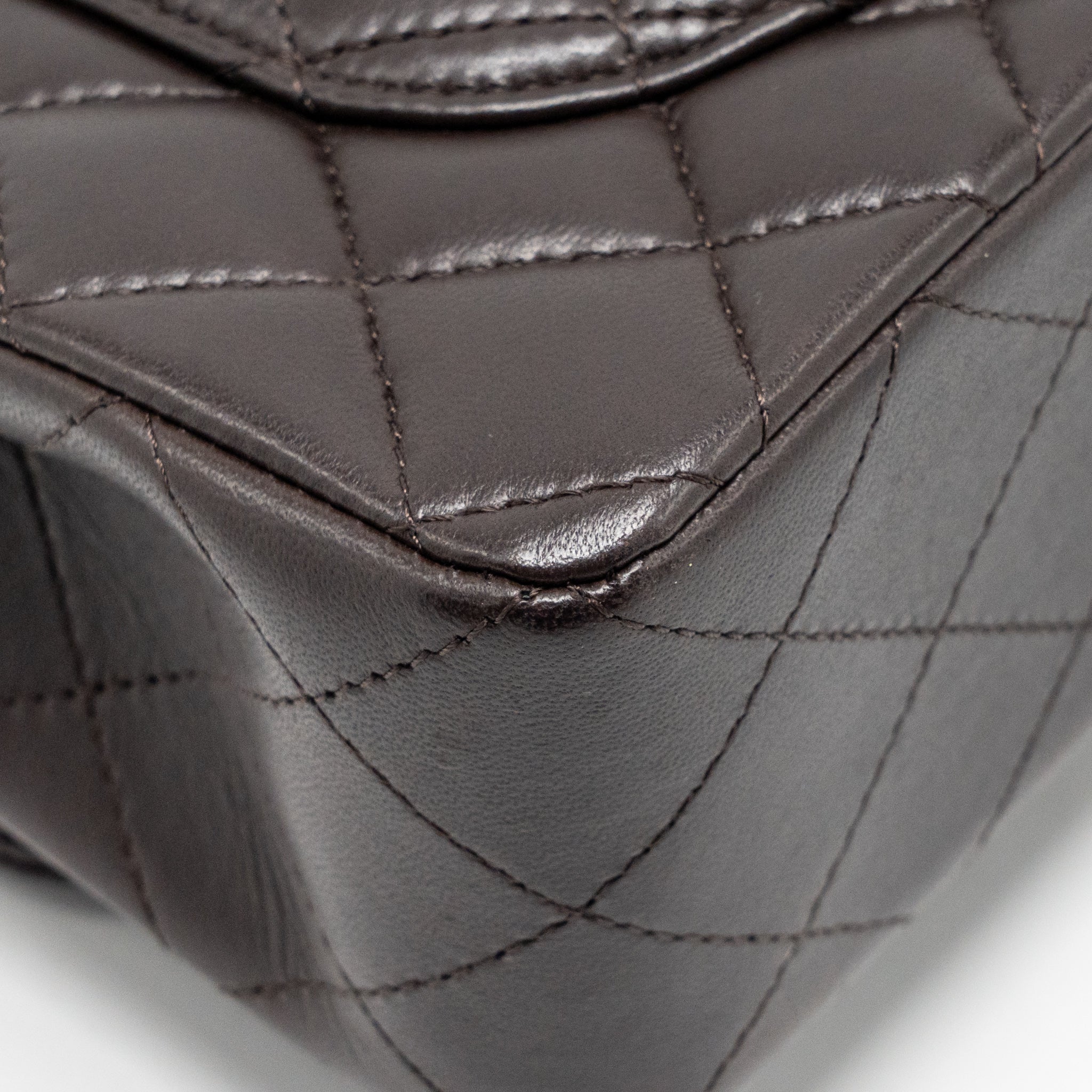 CHANEL SMALL CLASSIC DOUBLE FLAP BAG LAMBSKIN DARK BROWN LGHW (MICROCHIP)