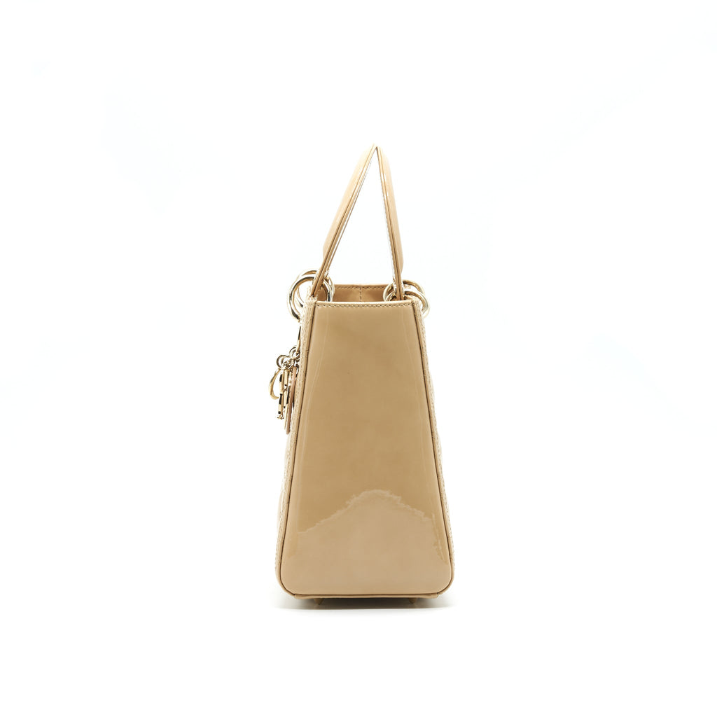 CHRISTIAN DIOR MEDIUM LADY DIOR IN PATENT LEATHER BEIGE