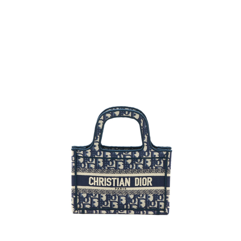 DIOR MINI BOOK TOTE BLUE OBLIQUE EMBROIDERY