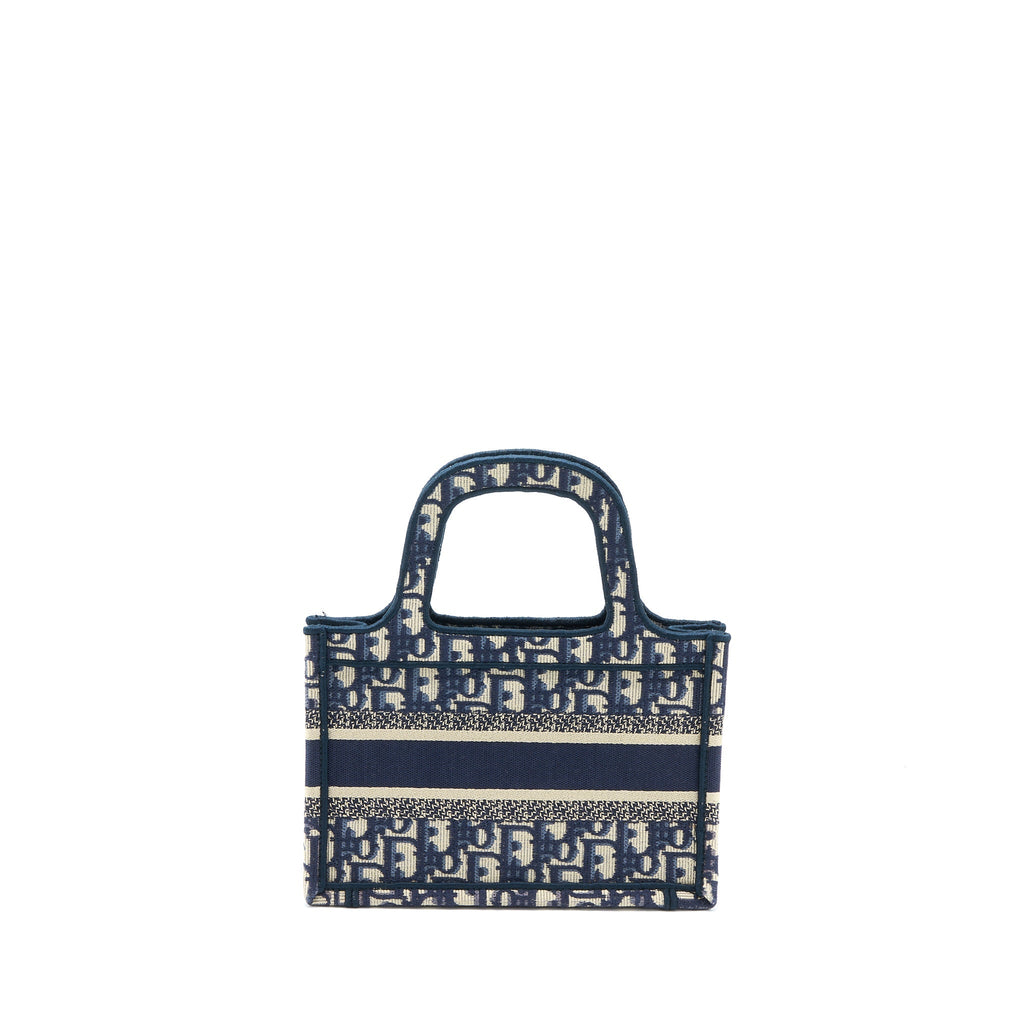 DIOR MINI BOOK TOTE BLUE OBLIQUE EMBROIDERY
