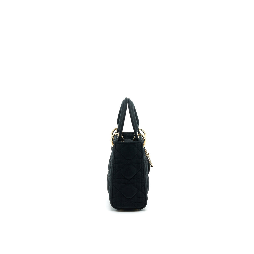 CHRISTIAN DIOR MINI LADY DIOR IN VELVET BLACK WITH LIGHT GOLD HARDWARE AND WHITE CRYSTAL