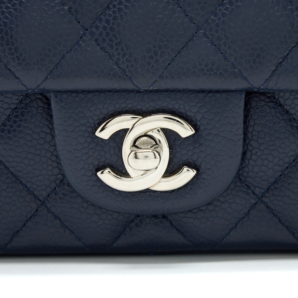 CHANEL CLASSIC MINI RECTANGULAR FLAP BAG CAVIAR NAVY SHW