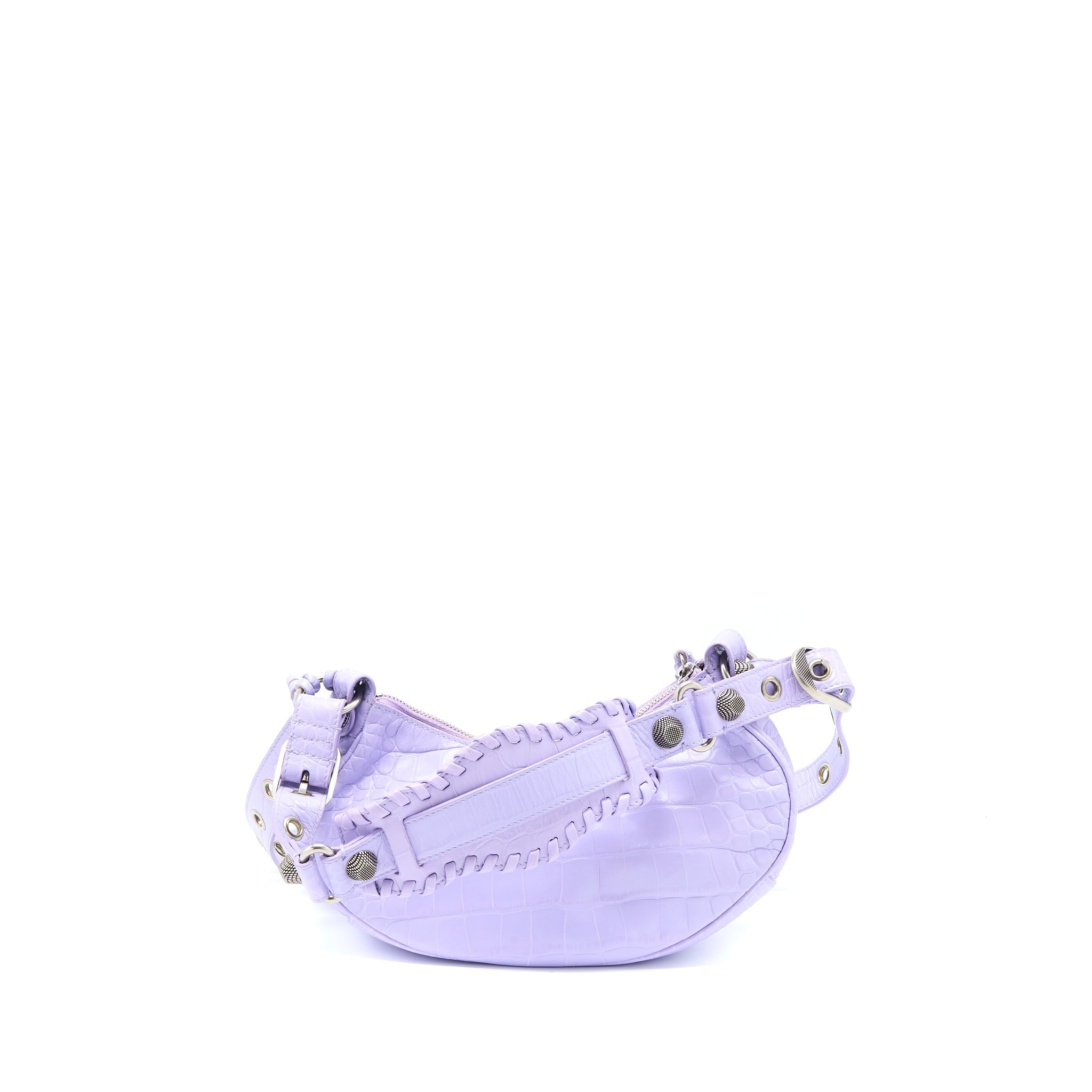 BALENCIAGA LE CAGOLE XS SHOULDER BAG CROC EMBOSSED CALFSKIN LIGHT PURPLE SHW