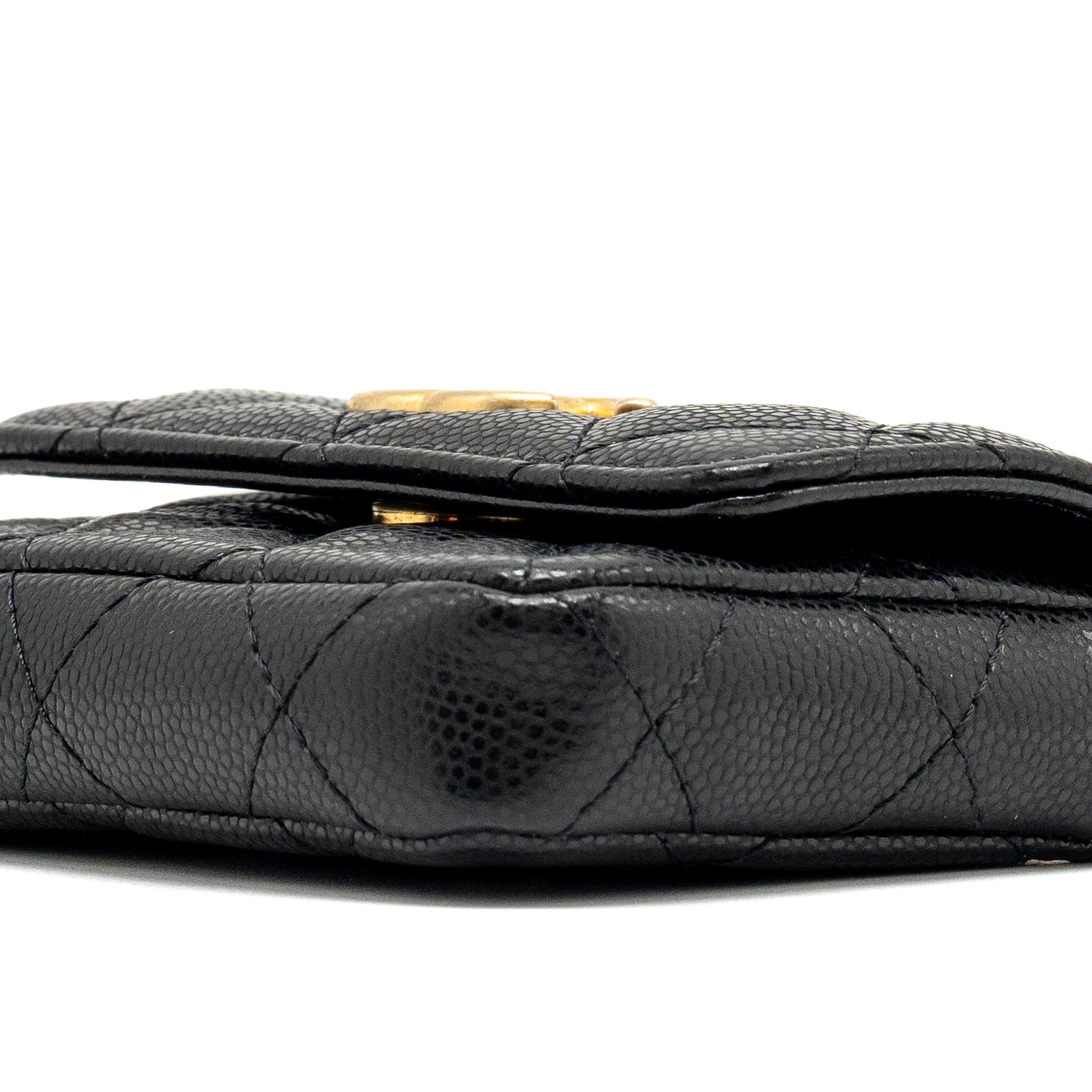 CHANEL MINI FLAP BELT BAG/CARD HOLDER CAVIAR BLACK GHW (MICROCHIP)