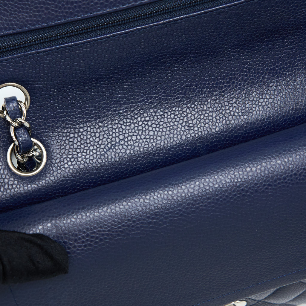 CHANEL MEDIUM CLASSIC DOUBLE FLAP BAG CAVIAR NAVY BLUE SHW