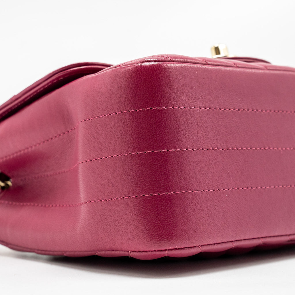 CHANEL MINI SQUARE CHEVRON LAMBSKIN RASPBERRY RED LGHW