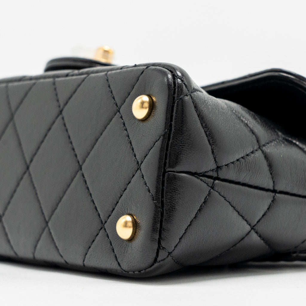 CHANEL 25P TOP HANDLE FLAP BAG SHINY LAMBSKIN BLACK GHW(MICROCHIP)