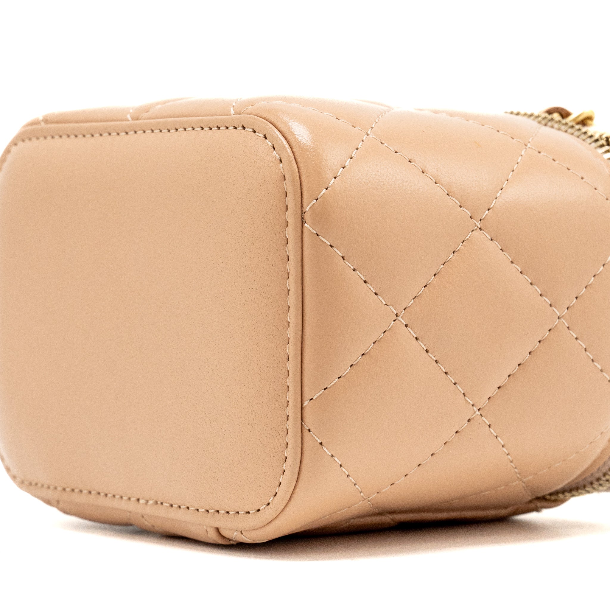 CHANEL TOP HANDLE MINI VANITY CASE WITH CHAIN LAMBSKIN BEIGE BRUSHED GHW